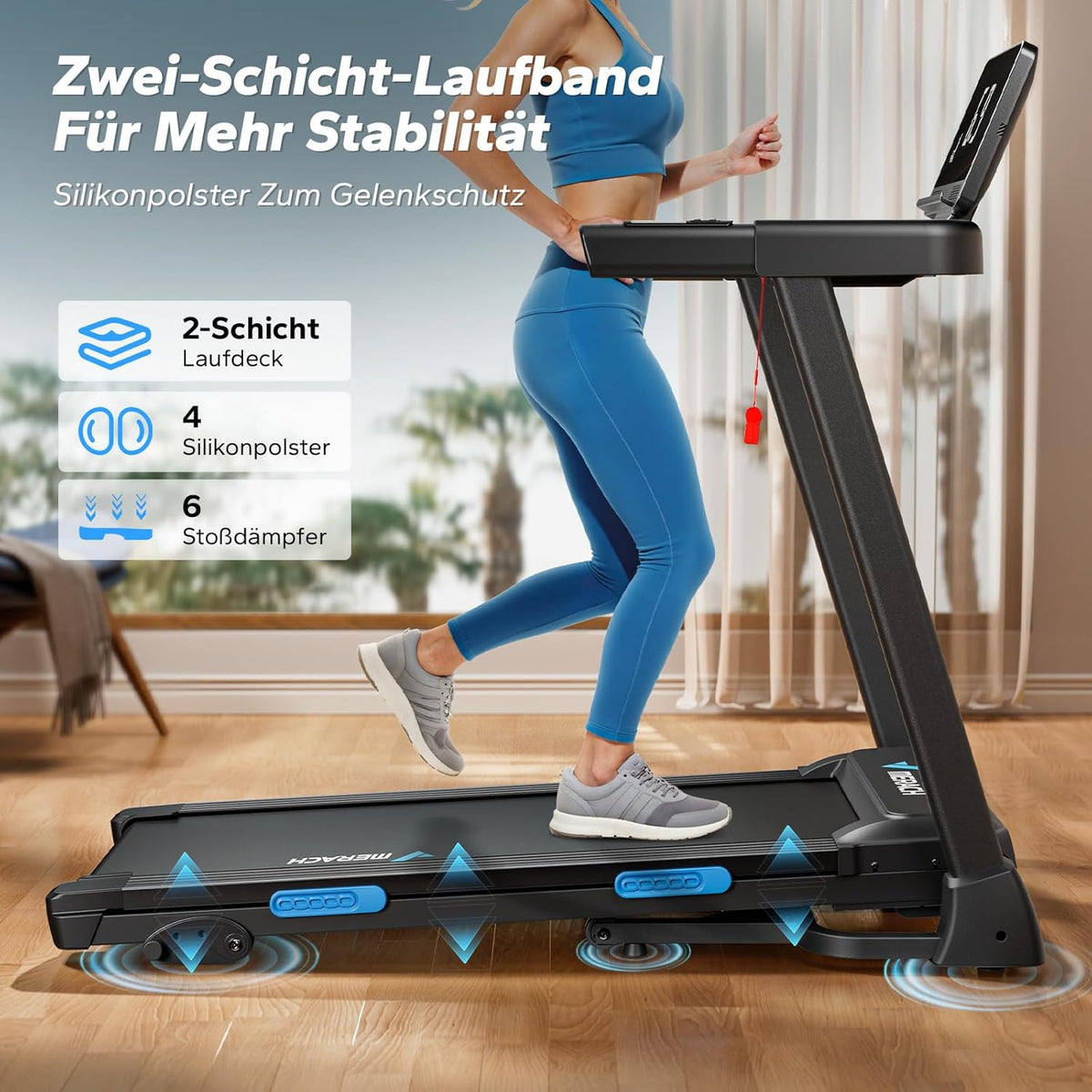 MERACH Klappbares Laufband: 2,5 PS, Steigung, 0,8–12 km/h für Zuhause