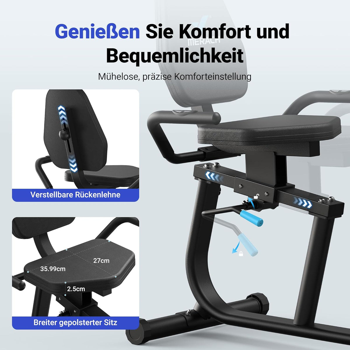 MERACH Liegeergometer: Heimtrainer mit Bluetooth und verstellbarer Rückenlehne