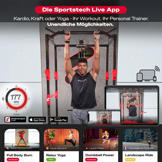 Sportstech HGX200: Multifunktions-Kraftstation mit Stepper, Beinpresse & Powertower