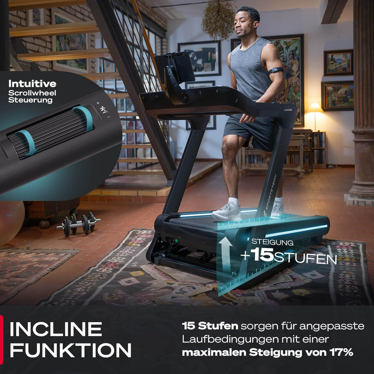 Sportstech sTread Pro/Lite: Klappbares Laufband mit 20 km/h, 17 % Steigung und 7 PS Motor