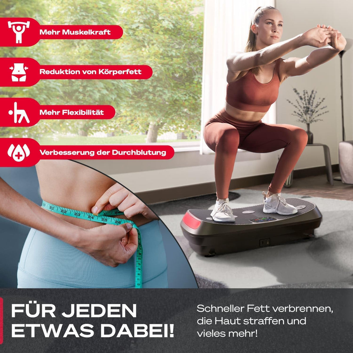 Sportstech VP400: 4D Vibrationsplatte mit Smart‑LED und Trainingsbändern
