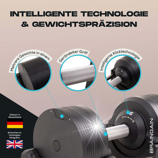 BRAINGAIN Verstellbare Hanteln: Chrom/Schwarz, Krafttraining für Zuhause