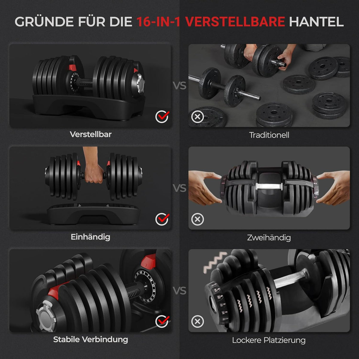 Yaheetech Verstellbare Hantel: 12/16‑in‑1 Schnellverstellung fürs Home‑Gym