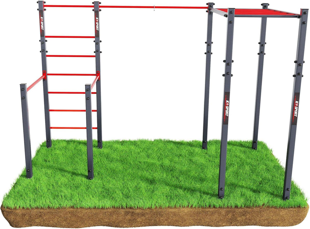 K-Sport Calisthenics Turnstange: Wetterfeste Garten-Kraftstation mit Hangelleiter