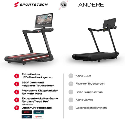 Sportstech sTread Pro: Klappbares Laufband, 20 km/h, 15% Steigung, mit App