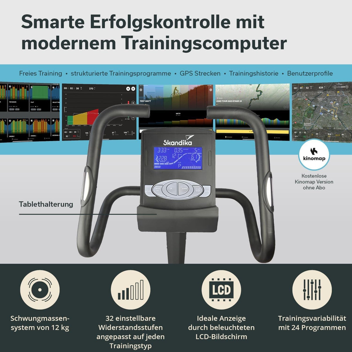 Skandika Morpheus: Ergometer mit App‑Steuerung, Pulsgurt und Tablethalter