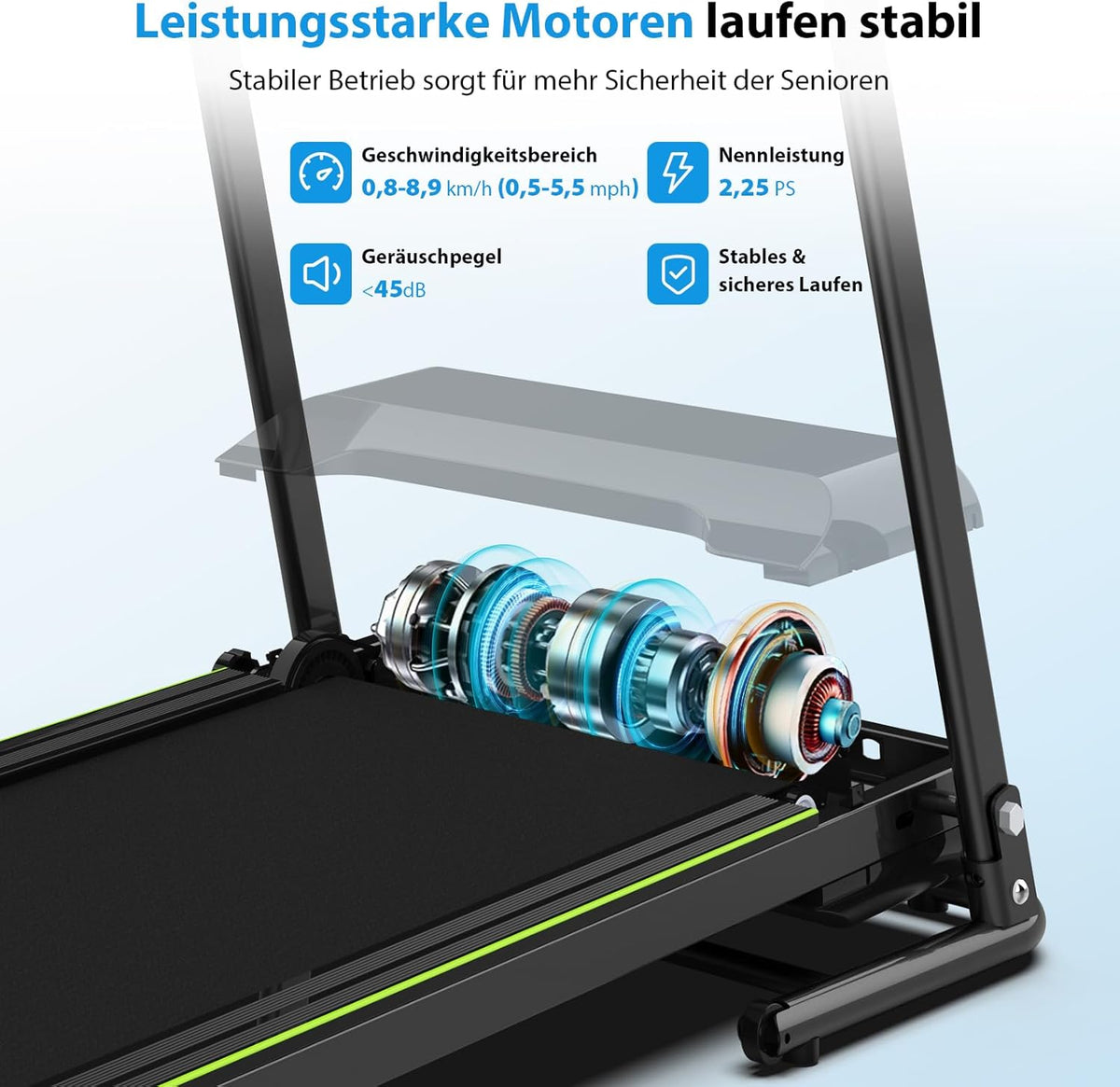 CIIHI Senioren Laufband: Heimtrainer mit extra langen Handläufen für Senioren