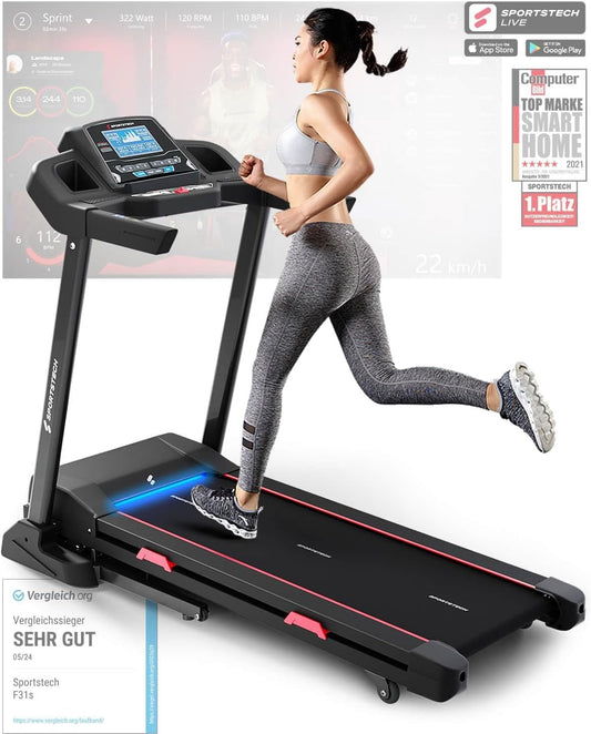 Sportstech F31s: Profi-Laufband, 4,5 PS, 16 km/h, Bluetooth & App