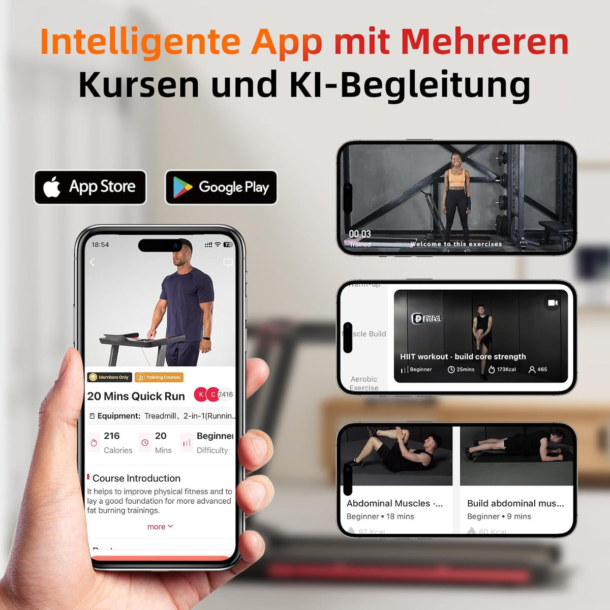 Superun Faltbares Heim-Laufband: Steigung, App & Trainingskurse