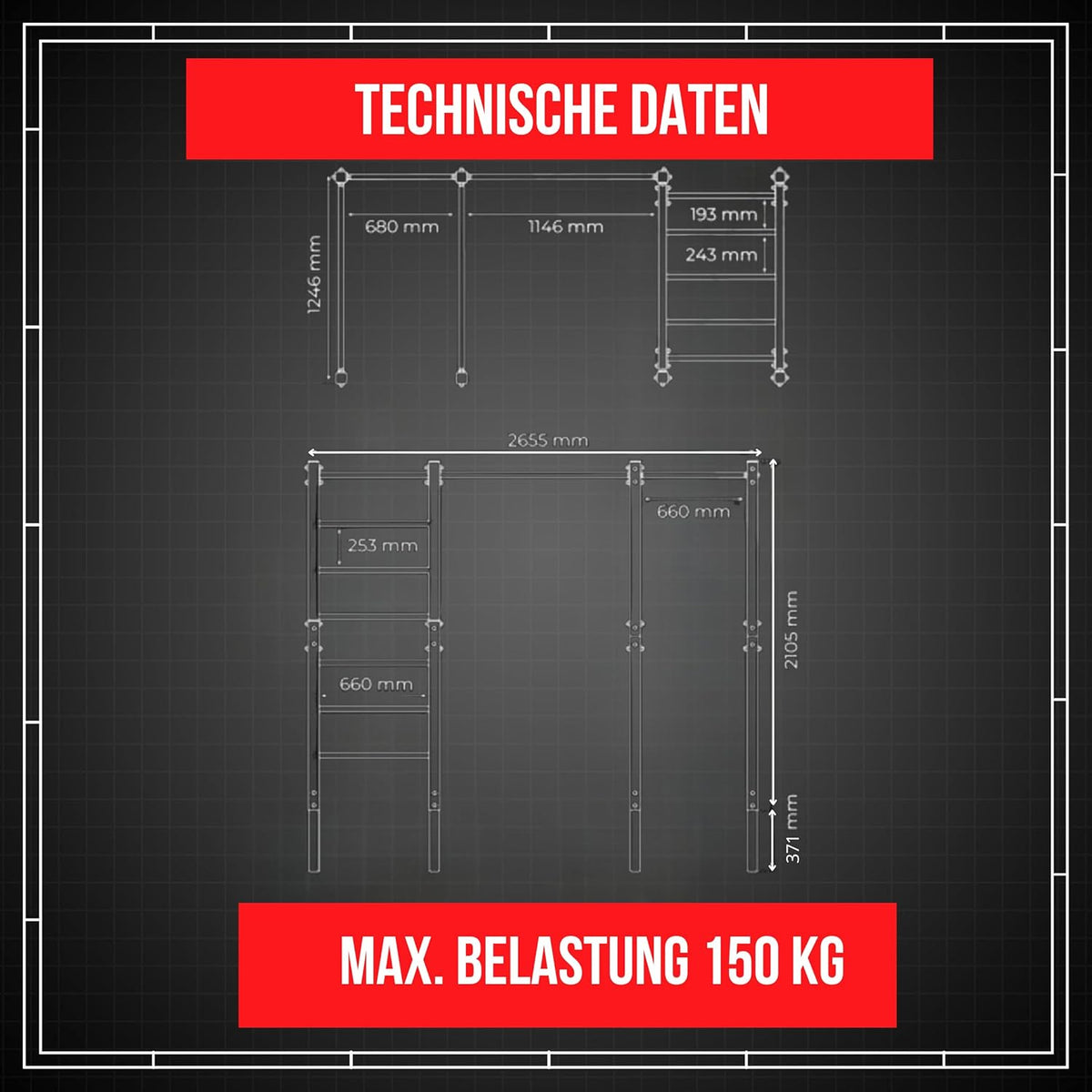 K-Sport Calisthenics Turnstange: Wetterfeste Garten-Kraftstation mit Hangelleiter