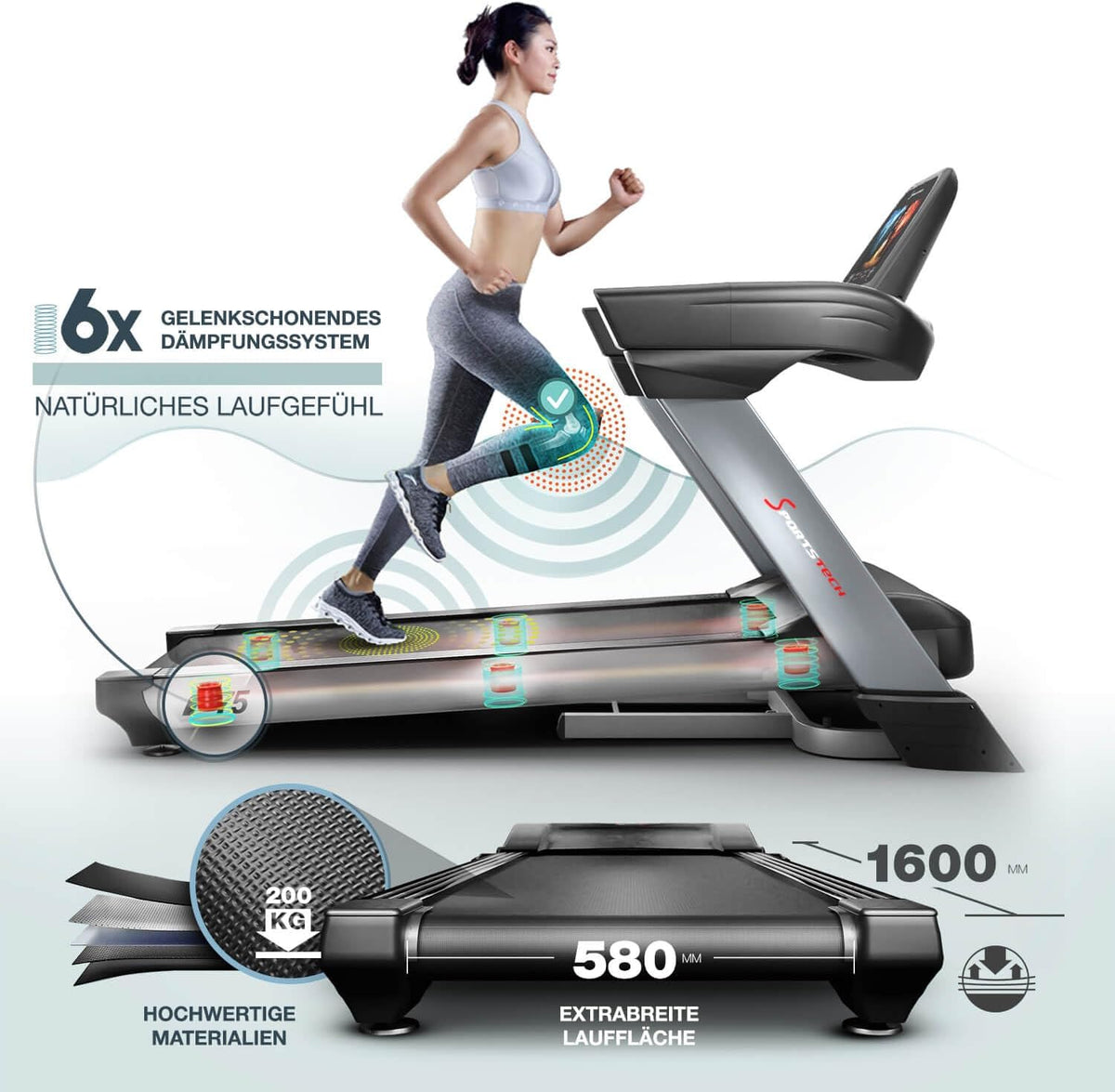 Sportstech F75: Profi-Laufband, klappbar, 7 PS, Android, Made in Germany
