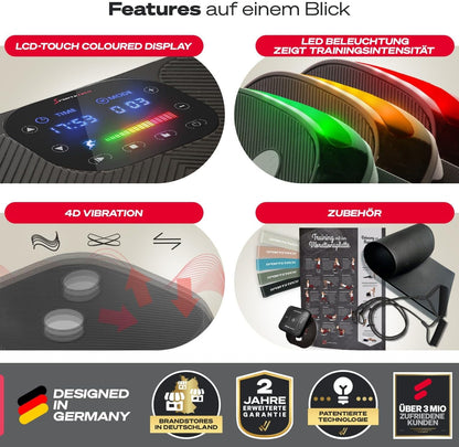 Sportstech VP400: 4D Vibrationsplatte mit Smart‑LED und Trainingsbändern
