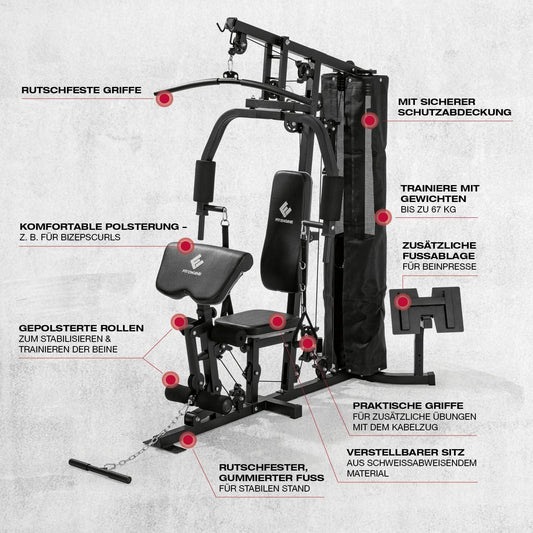 FitEngine Kraftstation: Komplettes Home Gym mit 67 kg Gewichten