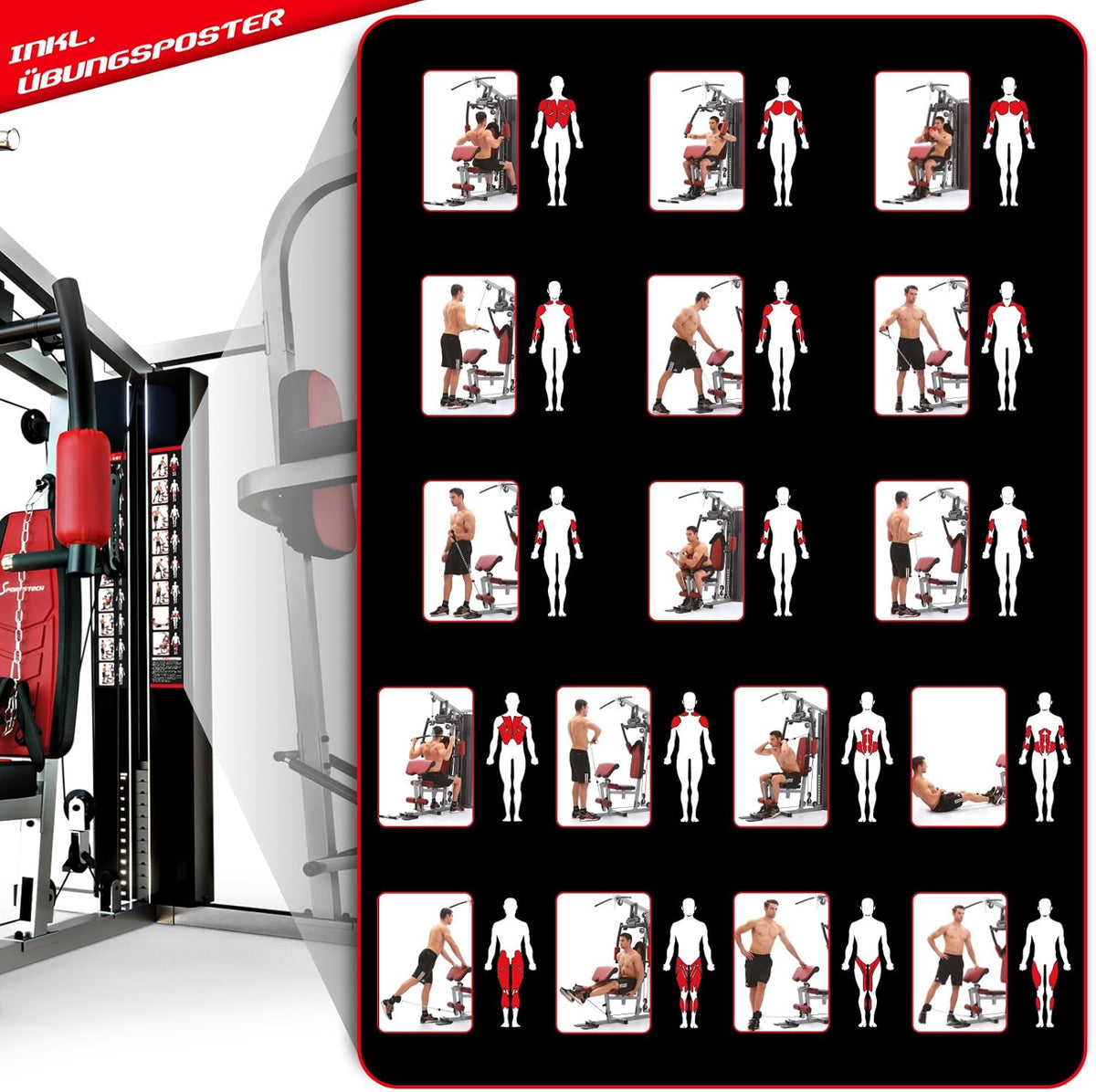 Sportstech HGX200: Multifunktions-Kraftstation mit Stepper, Beinpresse & Powertower