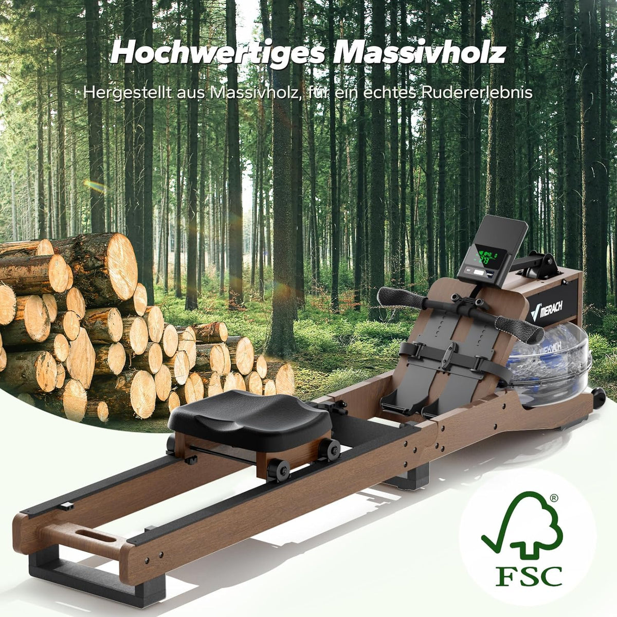 MERACH Wasser-Rudergerät aus Holz: Klappbar & interaktiv für Zuhause