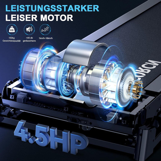 Decorcn Laufband: 4,5 PS, klappbar, 16 km/h, Steigung, LCD & Bluetooth